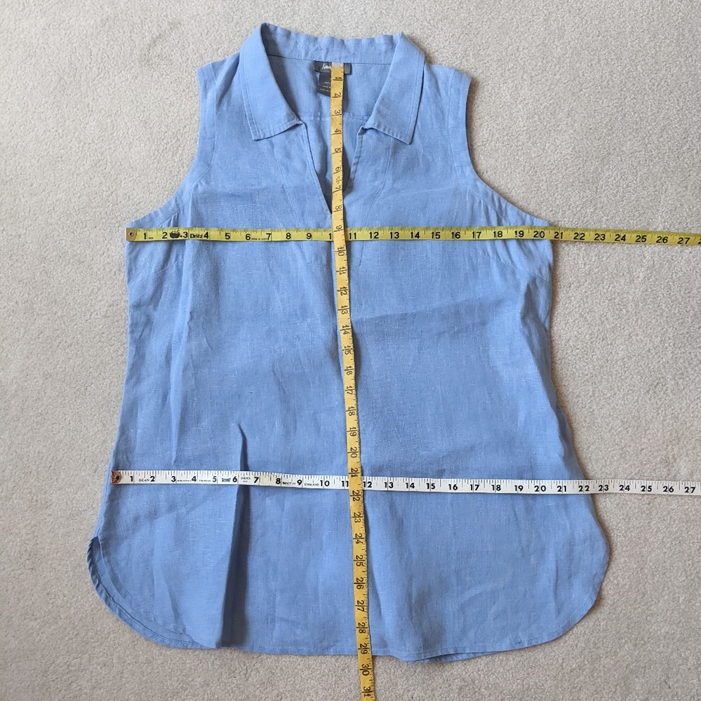 Neiman Marcus blue linen v neck collared top Size large - Picture 8 of 8